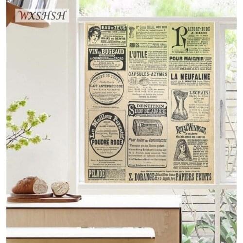 Custom Size Static Cling Window Film Classical European Newspaper Pattern Private Home Decorative Removable Tint-Foil 40cmx100cm