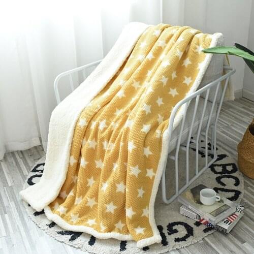 130X160cm Thick Sherpa Pink Heart Fluffy Blanket Sofa Throw Yellow Stars Kids Blanket Children Bedding Quilt Classic Bed Cover