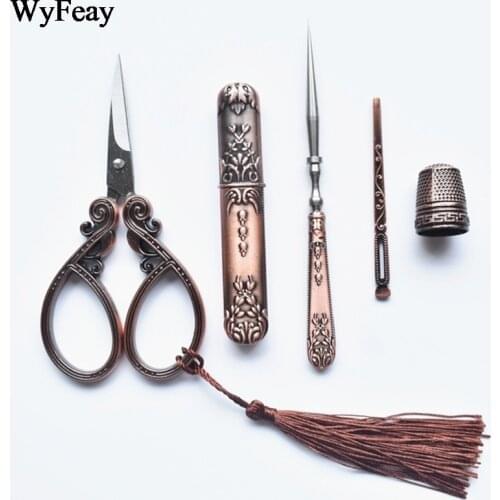 Retro Scissors Vintage Scissors Awl+Threader+Thimble Embroidery Scissors Tailor Sewing Scissors Sewing Supplies Thread Cutter