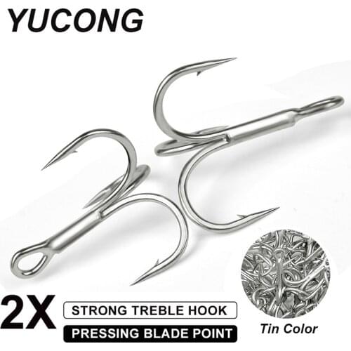YUCONG 500PCS Saltwater Fishing Hooks 10#-3/0# Tin Color Treble Hooks High-Carbon Steel 2X Fishhooks Triple Barbed Hooks Pesca