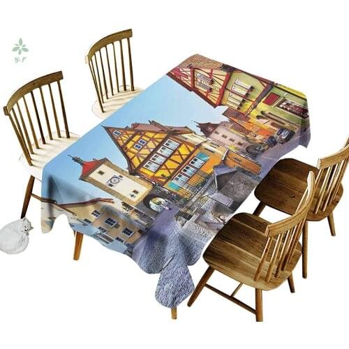 Rothenburg Ob Der Tauber Bavaria Germany Famous Street With Colorful Classic Houses Rectangle Tablecloth Dinner Picnic