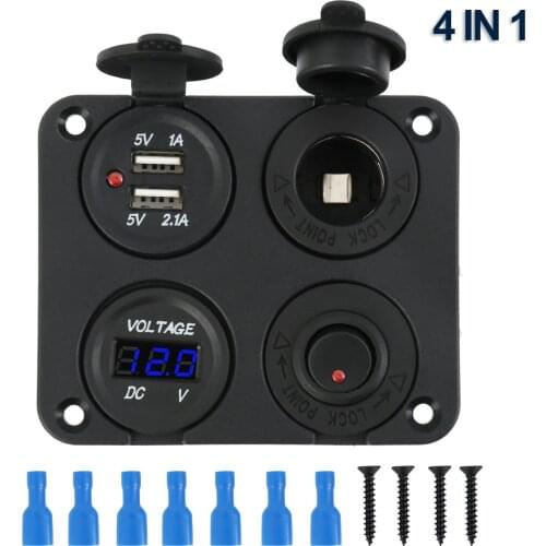 Universal 4 in 1 Multi-function Car Boat Cigarette Lighter Socket Dual USB Charger Bule LED Voltmeter automobiles