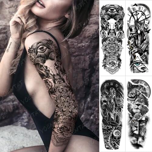 Waterproof Temporary Full Arm Tattoo Sticker Tribal Totem Compass Maori Skull Flash Tattoos Man Body Art Fake Sleeve Tatoo Women