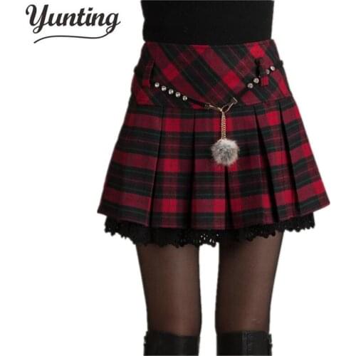 Spring Skirts Womens 2021 Autumn New Design Fashion High Waist Short Mini Pleated Wool Plaid Womens Skirts