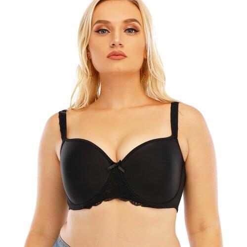 Everyday Ladies Bra Black Adjusted-straps Underwire Unlined Solid Color Lace Bra Top 3/4 Cup 36 38 40 42 44 C D E