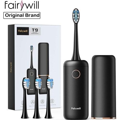 Fairywill Electric Sonic Toothbrush Travel Case 4 Replacement Heads USB charge Portable Sonic Toothbrush Waterproof For Travel
