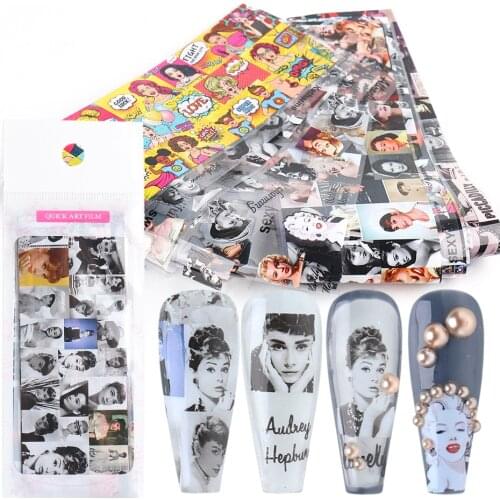 10pcs/Pcak Nail Foil Stickers Lady Women Nail Art Transfer Slider PaperAdhesive Decals Nails Decoration Accessories GL6210