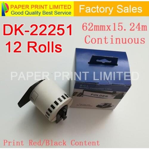 12 rolls Brother compatible dk22251 dk-22251 dk 22251 Black / red on white roll Continuous Compatible label