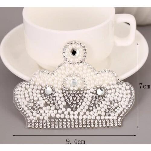 3D Rhinestone Crystal Crown Hot Melt Adhesive Patches for Clothing Beaded Crown Iron on Paste for Shoes Handbag 5Pcs/lot