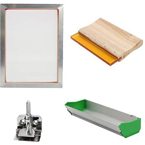 4PCS Screen Printing Kit 140T Screen Printing Aluminum Frame + Hinge Clip + Emulsion Shovel Coating Machine + Grill Tool Parts S