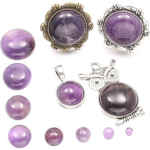 5pcs Natural Stone Round Amethysts Cabochon No Hole Beads for Making Jewelry DIY Accessories Fashion Loose Beads