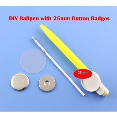 500 Sets Ball Pen with 1" 25mm Flat Metal Back Button Badge Supplies Materials