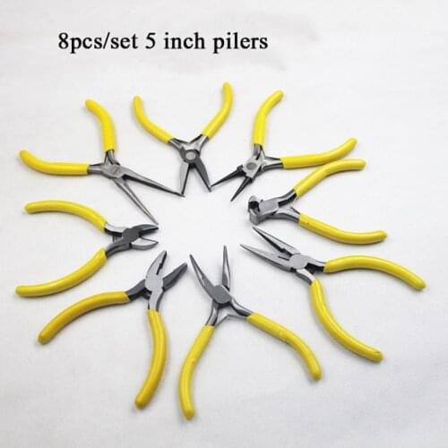 8Pcs/set 5 inch pilers for jewelry making hand tool long nose diagnal round nose flat nose end cutting pliers