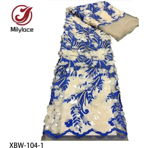 African Lace Fabric 5 Yards 2021 High Quality Sequin Embroidery Nigerian Sewing Lace Material for Wedding Dress XBW-104