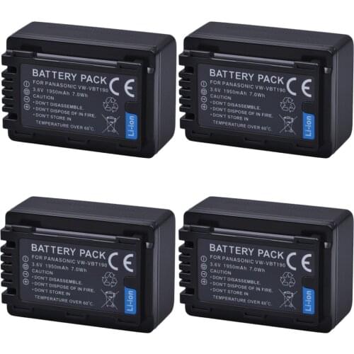 4Pc 1950mAh VW-VBT190 VBT190 VW-VBT380 VBT380 Battery for Panasonic HC-V110, HC-V130, HC-V160, HC-V180, HC-V201, HC-V250,HC-V260