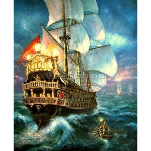 Diamond Painting Pirate Ship Landscape Square Diamond Round Diamond Decoration Customizable Wall Art Decoration Frameless