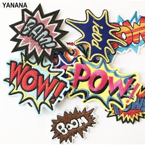 Catchwords WOW POW Various Letters Iron On Embroidered Clothes Patches For Clothing Stickers Garment
