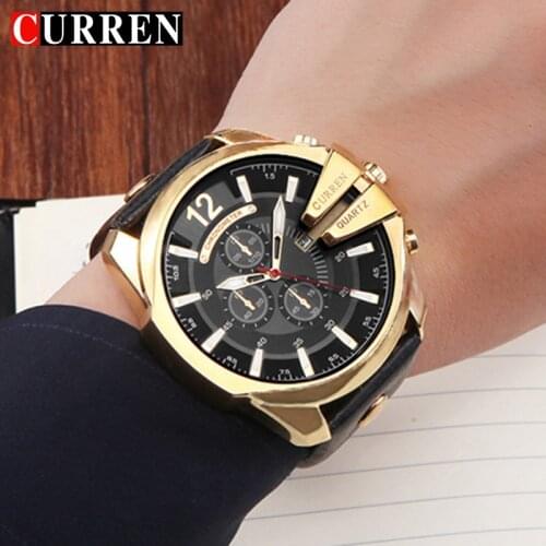CURREN Mens Top Brand Luxury Quartz Watches Mens Sports Quartz-Watch Leather Strap Military Male Clock Fashion Gold Clock