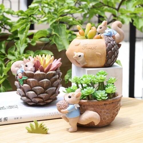 Cartoon Squirrel Succulent Flower Pot Cute Animal Desktop Flowerpot Resin Plant Flowerpot Home Office Decoration