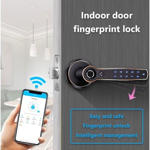 Electronic Door Lock Fingerprint Password TT Lock Mobile Phone APP Smart Handle Lock for Indoor Home Wooden Door NEW
