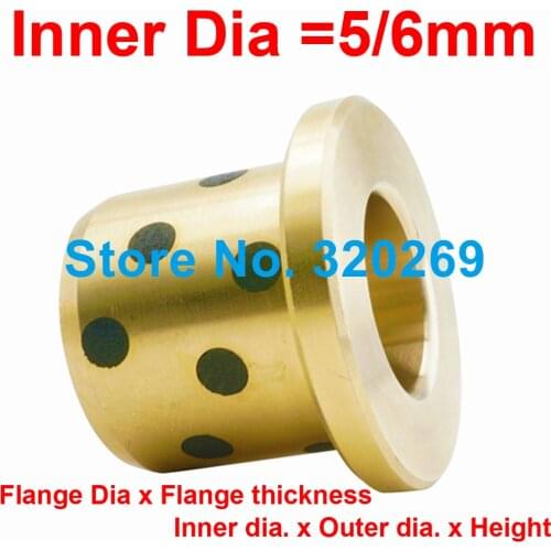 1PC JFB Inner Diameter 5MM 6MM JFB Flange Bronze Impregnated Graphite Oilless Bushing Solid Self Lubricant Embedded Bearing