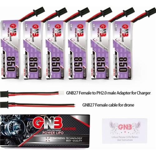 Gaoneng GNB 850mAh 1S 3.8V 60C Lipo Battery GNB27 Plug Connector RC FPV Racing Drone Whoop Frame Kit Tinywhoop Spare Parts