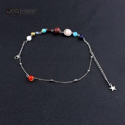 JQUEEN Universe Galaxy the Eight Planets Solar System Guardian Star Natural Stone Chain Bracelet Bangle for Women Gift