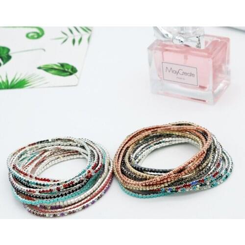 KoMee Trendy Bride Jewelry Sliver Color Cube Charm Cubic Zirconia Bracelet & Bangles Multicolor Clear Crystal Bangles For Women