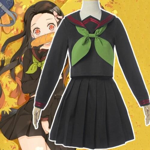 Anime Comic Demon Slayer Kimetsu no Yaiba Cosplay Costumes Kamado Nezuko Cosplay Costume Daily Clothes Pleated Dresses sailor