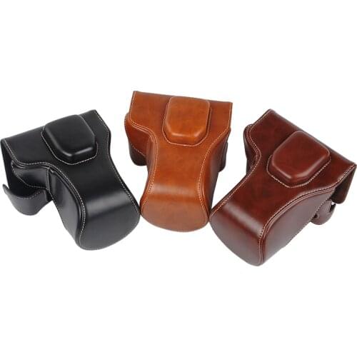 Leather Camera Case bag Cover + Shoulder Strap for Fuji Fujifilm X-T10 XT10 X-T20 XT20 Top Black Brown Coffee