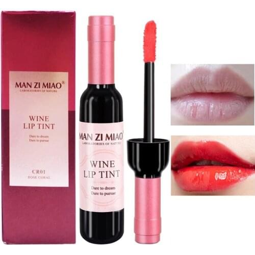 1Pcs Red Wine Bottle Lipstick Liquid Lip Glaze Moisturizing Long-Lasting Waterproof Brighten Non-stick Cup 6 Colors Makeup