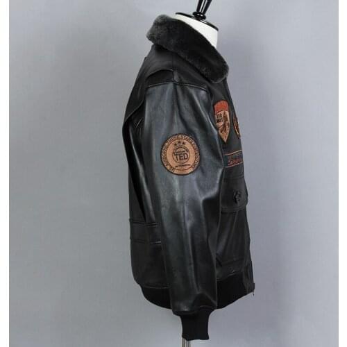 Fly Air Force Flight Biker Motorcycle Fur Collar G1 Genuine Leather Jacket Men Black Sheepskin Winter Coat