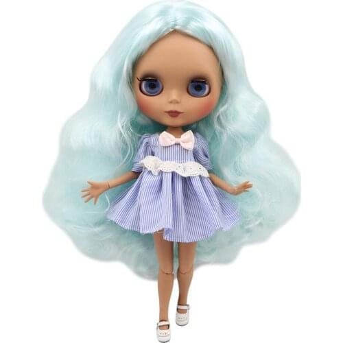 ICY DBS Blyth doll blue hair with dark skin 1/6 bjd customized matte face nude Joint body BL6909