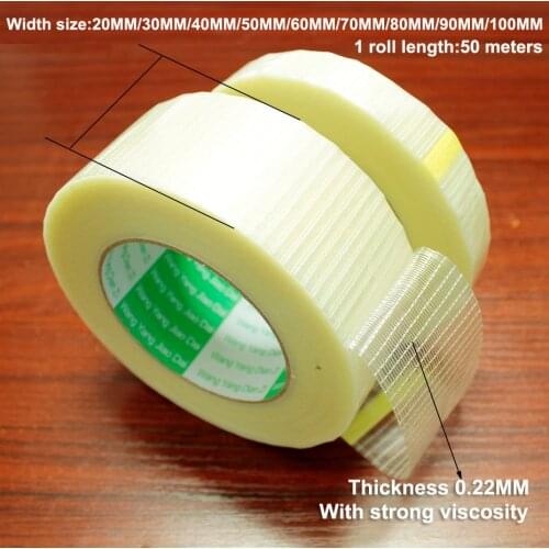 50m Glass fiber tape Transparent battery pack mesh fiber tape Aircraft model fixed strong single-sided strip tape translucent
