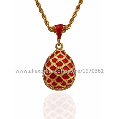 Hottest Jewelry Brass Enamel HandMade Russian Easter Grid Vintage Egg Pendant Charm Crystal Rhinestone Necklace Gift To Women