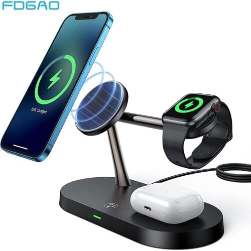 4 in 1 Magnetic Wireless Charger 15W Fast Charging Station for iPhone 12 Pro Max Mini Apple Watch Airpods Pro iWatch SE/6/5/4/3