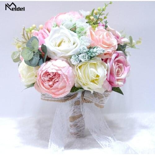 Meldel Wedding Bouquet Bridal Holding Flower Silk Rose Calla Eucalyptus Leaves Forest Bouquet Wedding Supplies DIY Home Decor