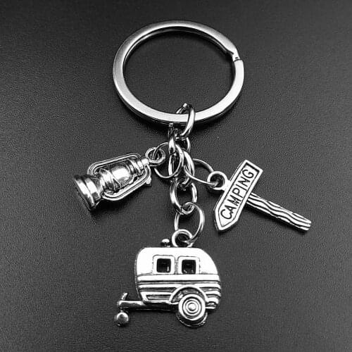 Metal Vintage Hippie Peace Sign Van Bus Keychain Camping Bus Purse Bag Car Pendant Key Chain I Love Camping Key Holder