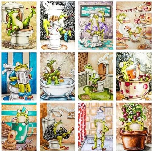 Cartoon Frog DIY Diamond Embroidery Mosaic Cross Stitch 5D Full Square Round Drill Bathroom Love Diamond Painting Wall Decor