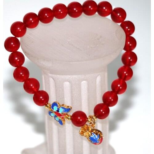 Natural stone 8mm round beads bracelet for women red jades chalcedony bangle bracelets cloisonne original jewelry 7.5inch B2947