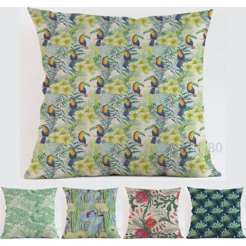 Tropical plants painting Green leaves cactus 45*45cm square linen pillow case Cushion cover sofa pillow cushions