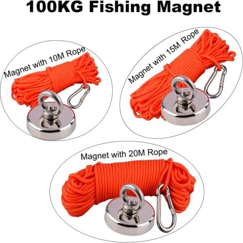 100KG Super Strong Magnetic Fishing Magnet N52 Neodymium Magnets with Different Size Nylon Rope for Searching Treasure in River