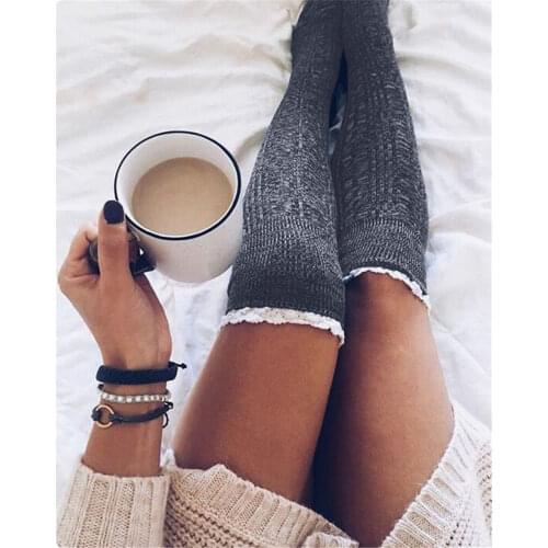 New Fashion Winter Warm Lady Women Cotton Knitting Over Knee Thigh High Stockings Stylish Womens Thick Knitted Stockings