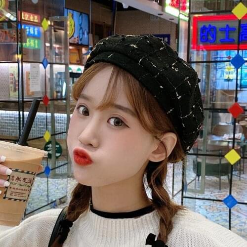 Autumn Womens hat Cotton beret Hats for Girls Flat cap Vintage beret for women Plaid Color Female Warm Vogue