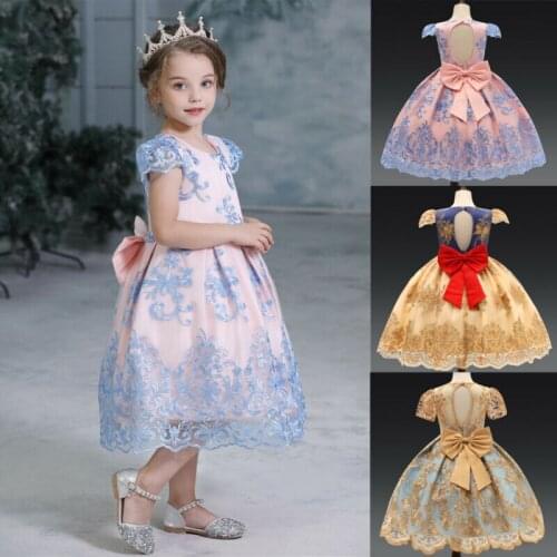 Summer Girl Dress Bow Princess Flower Kids Baby Tutu Lace Dresses Party Birthday Fashion Formal Gown Clolthing