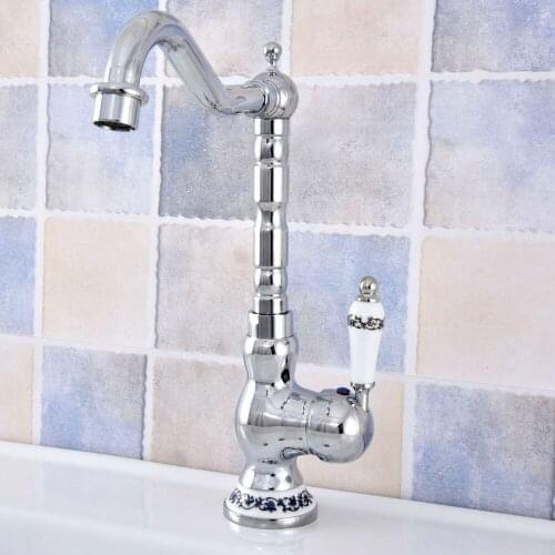 Polished Chrome Ceramic Handle Basin Sink Faucet Deck Mount Bathroom Kitchen Hot And Cold Faucet Basin Tap And Kitchen Taps