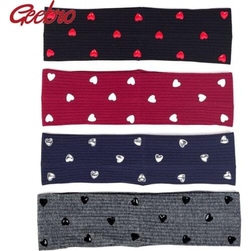 Geebro Women Colorful Heart Ribbed Headbands HairBands Casual Elastic Headwear Hair Accessories Ladies Girls Head Wraps Gift