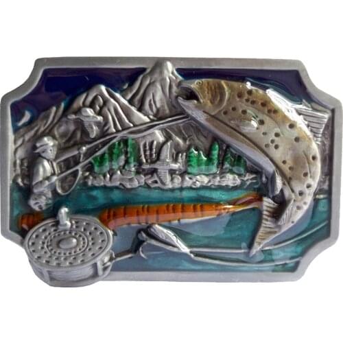 Rectangle Metal Fishing Belt Buckle Zinc Alloy Western Cowboy Cowgirl Buckle