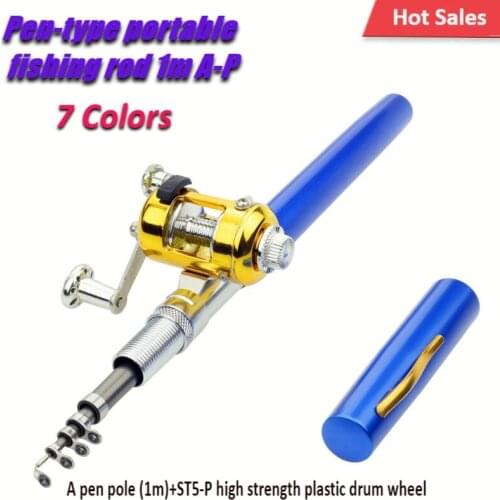 Pen Fishing Rod Mini Ice Fishing Tackle Pocket Raft Pole Portable Gift Fsihing Gear Fishing Rod 1m + Drum Wheel