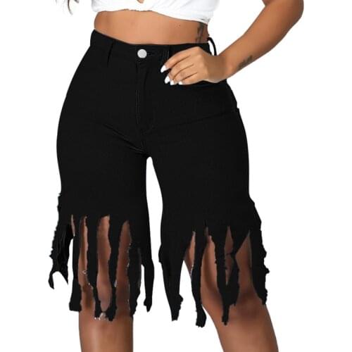 Plus Size Tassels Casual High Waist Denim Shorts Women Fashion Blue High Waist Streetwear Club Party Short Jeans Biker Shorts